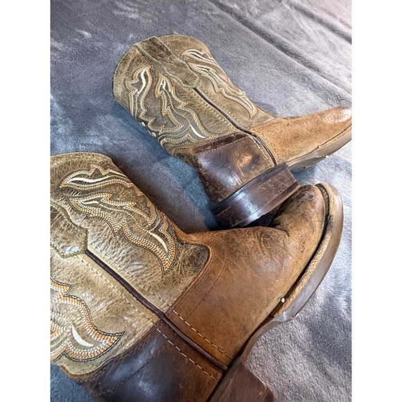 13 boys Old West Kids Square Toe Cowboy Boots Brown Leather Western Style - Picture 3 of 11